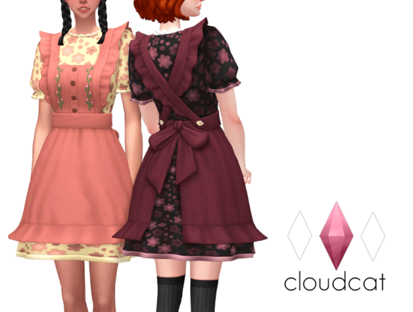 Sims 4 Cottagecore Maid Dress for TF-EF
