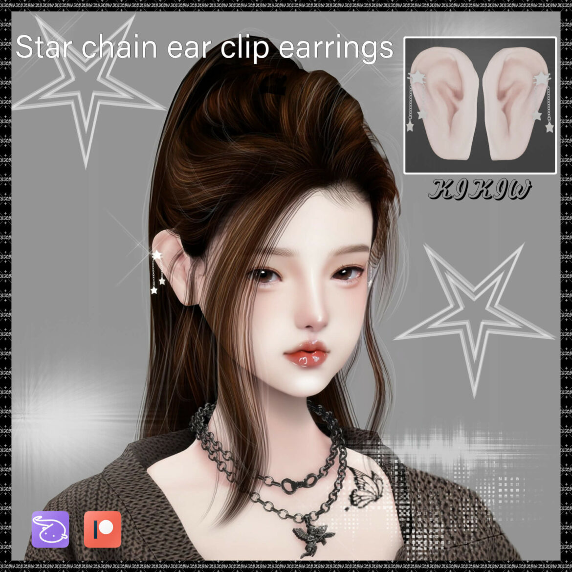 Sims 4 kikiwstar chain ear clip earrings