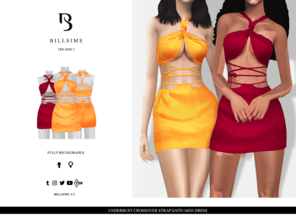Sims 4 underbust crossover strap satin mini dress