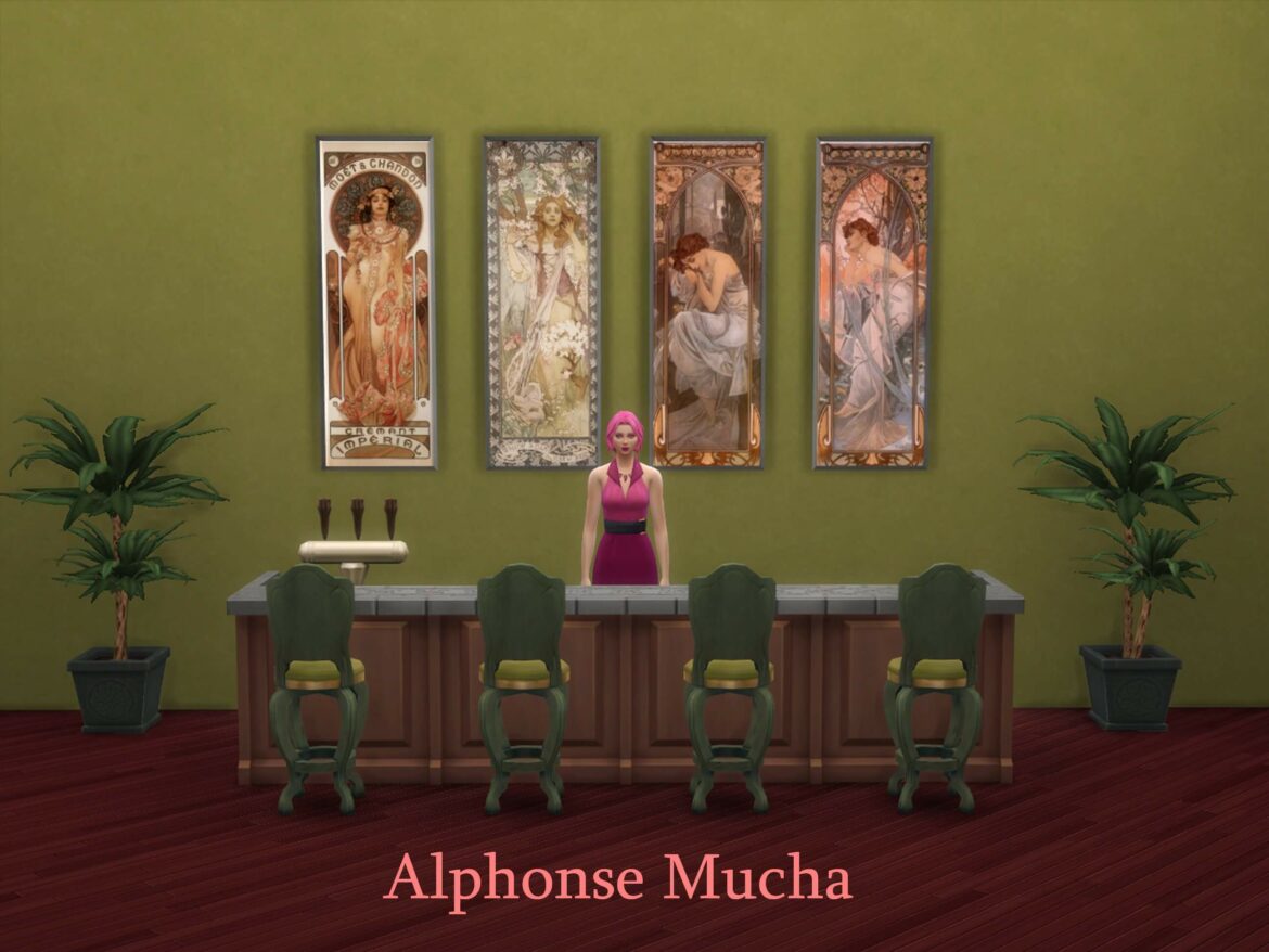 Sims 4 Alphonse Mucha Wall Painting Panels