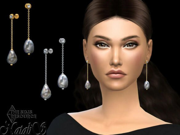 Sims 4 Baroque pearl chain drop earrings by NataliS