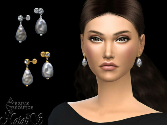 Sims 4 Baroque pearl short drop earings by NataliS
