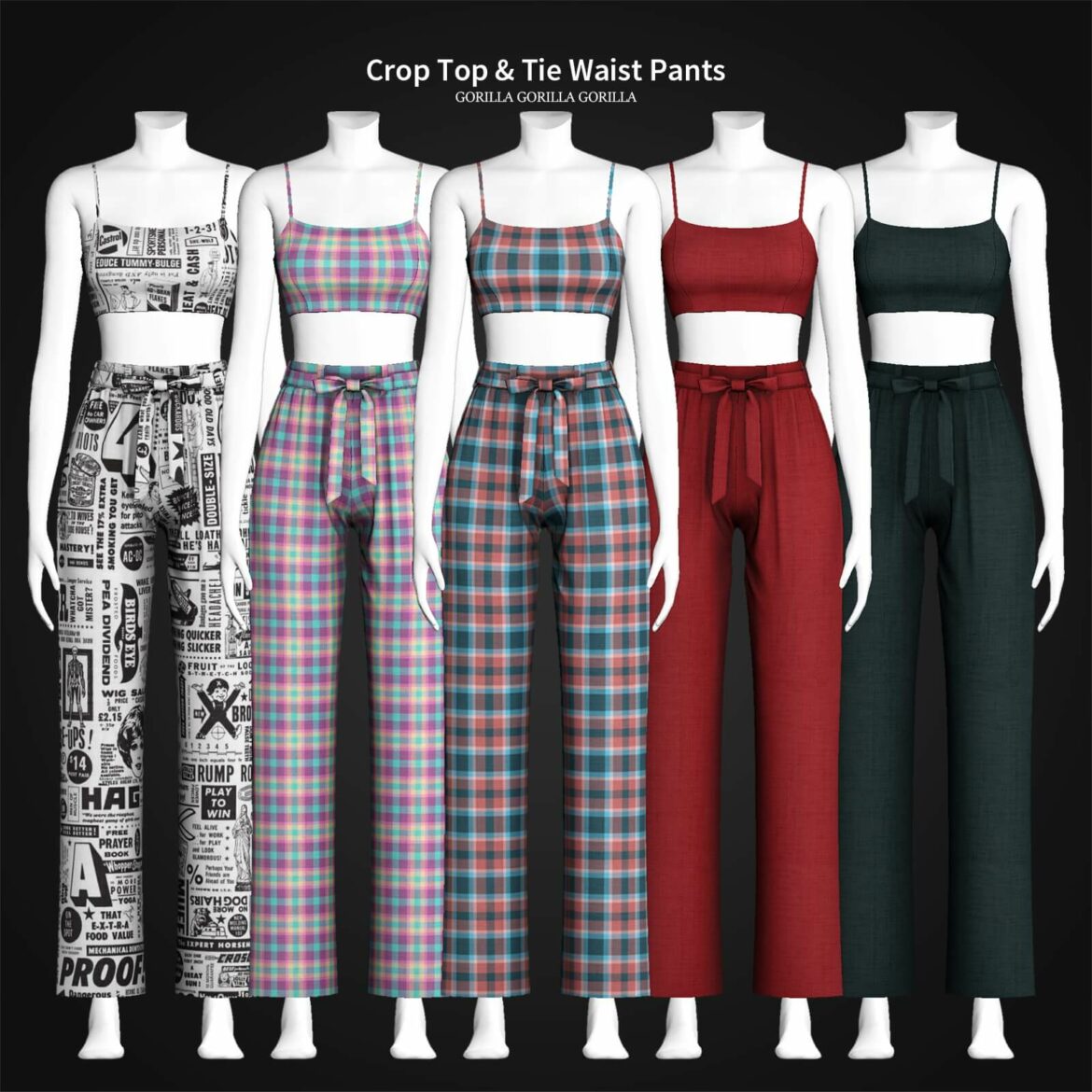 Sims 4 Crop Top and Tie Waist Pants from Gorilla