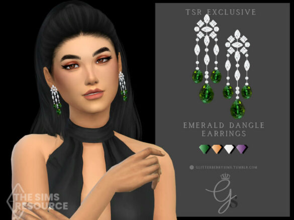 Sims 4 Emerald Dangle Earrings by Glitterberryfly TSR