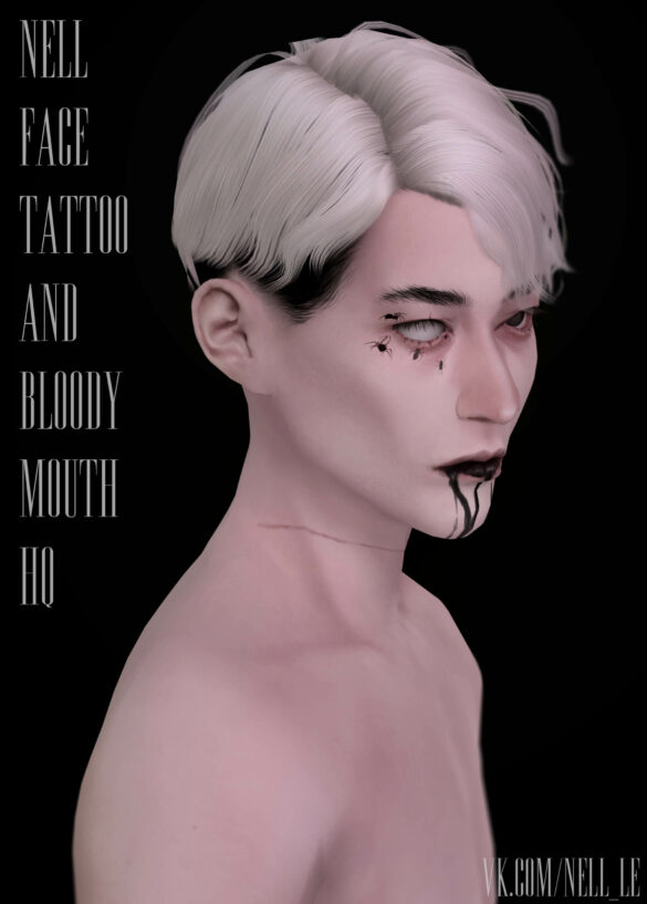Sims 4 face tattoo and bloody mouth