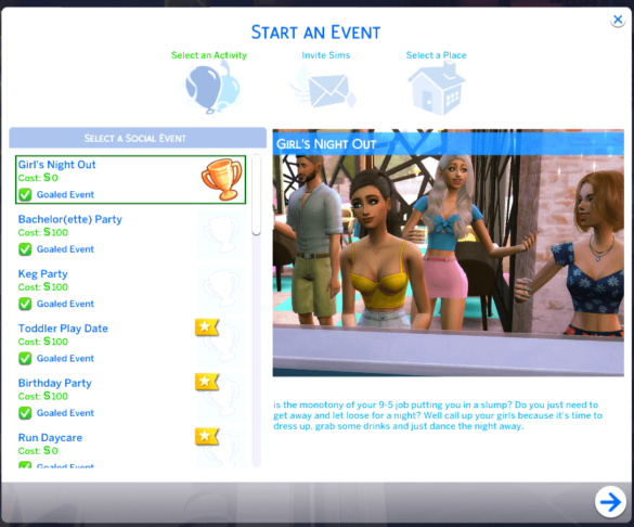 Sims 4 Girl’s Night Out Custom Social Event