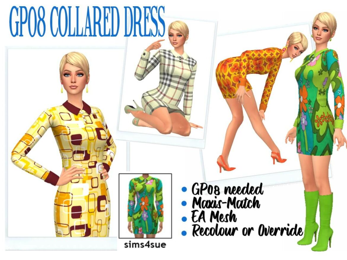 Sims 4 GP08 COLLARED DRESS by Sims4Sue