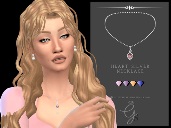 Sims 4 heart silver necklace