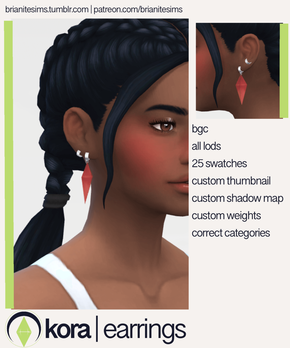 Sims 4 kora earrings bgc 20 swatches 5 solid metal