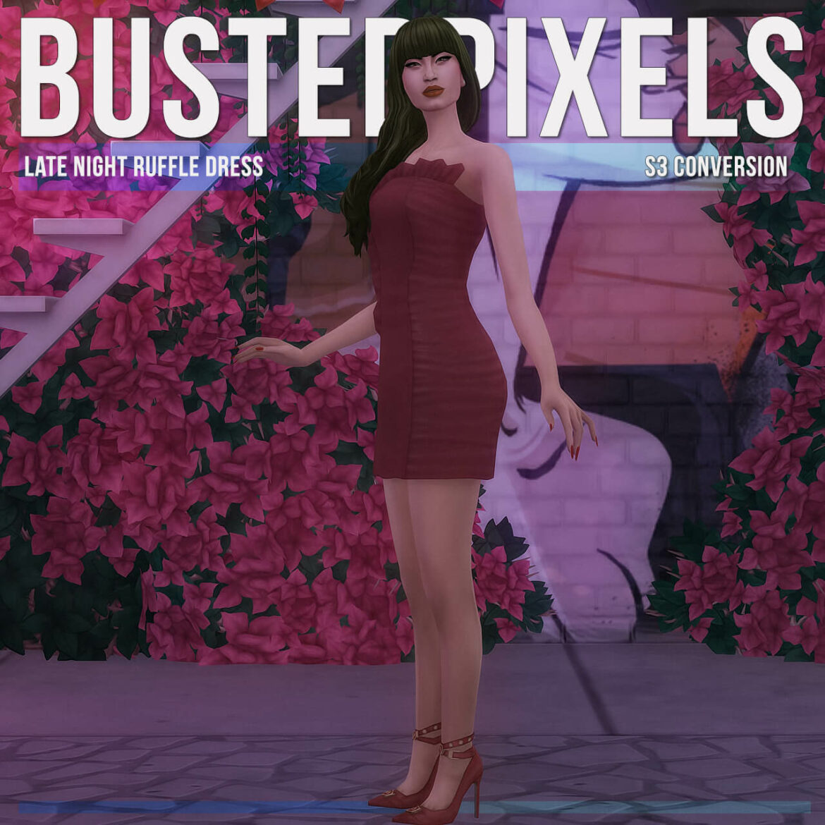 Sims 4 late night ruffle dress s3 conversion base game