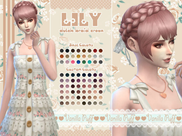 Sims 4 LILY Dutch Braid Crown Hair by VANILLA PUFF