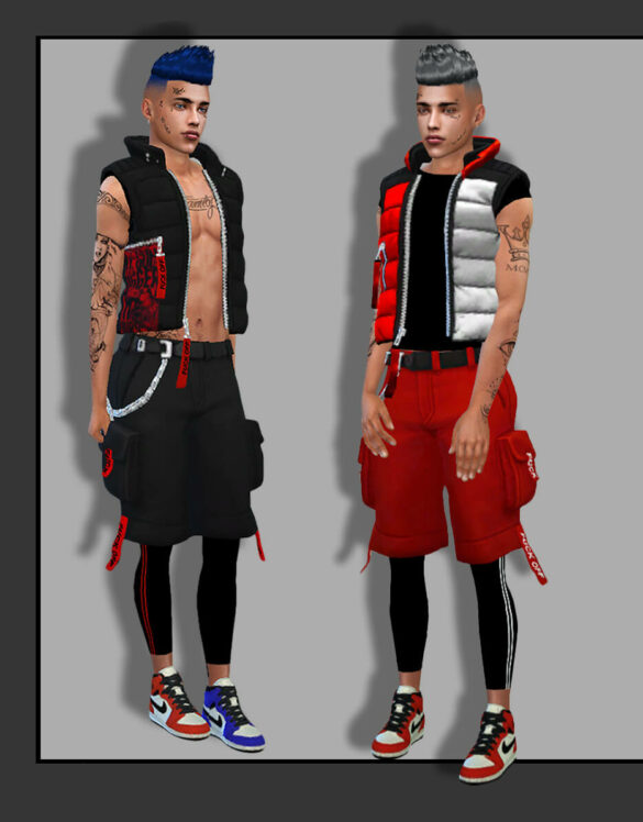 Sims 4 male set blouse denim shorts download