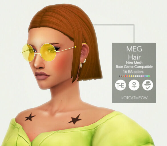 Sims 4 meg hair base game compatible hat compatible