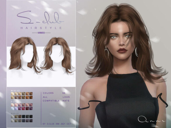 Sims 4 Mi-Long curly hairstyle(Anne) by S-Club at TSR