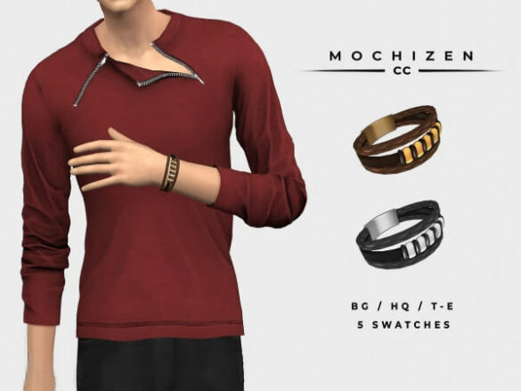 Sims 4 Mochizen CC – Layered Leather Bracelet Male