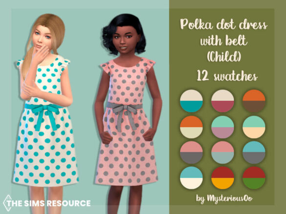 Sims 4 Polka dot dress with belt Child by MysteriousOo