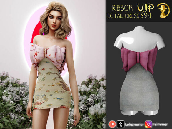 Sims 4 Ribbon Detail Dress S94 by turksimmer