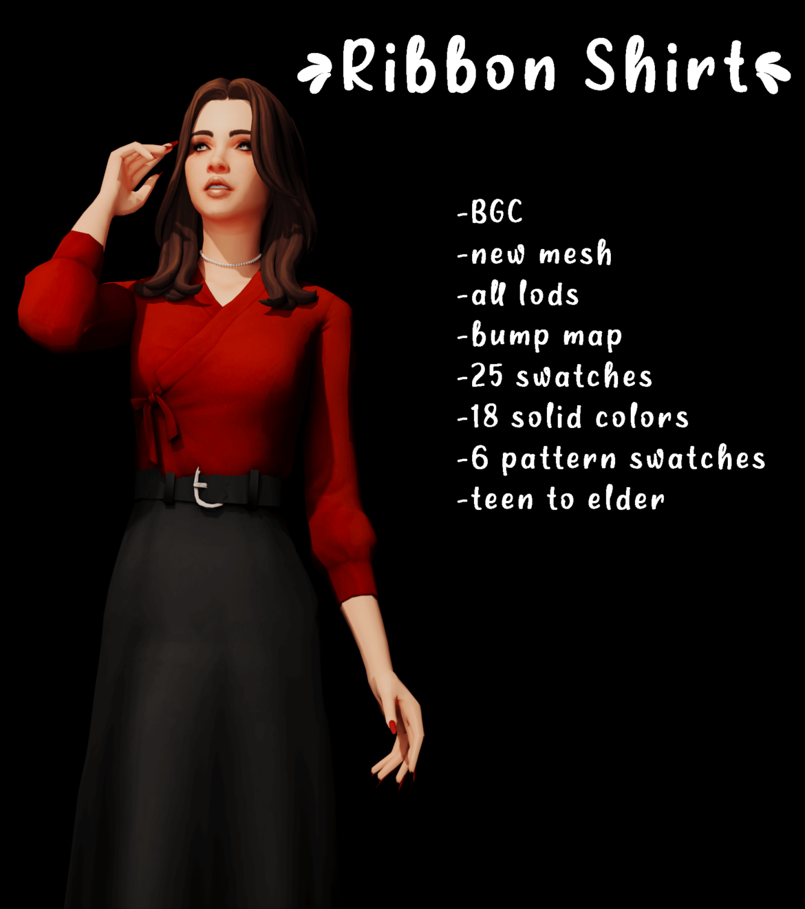 Sims 4 ribbon shirt bgc new mesh all lods bump map 25