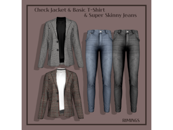 Check Jacket Basic T-Shirt Super Skinny Jeans