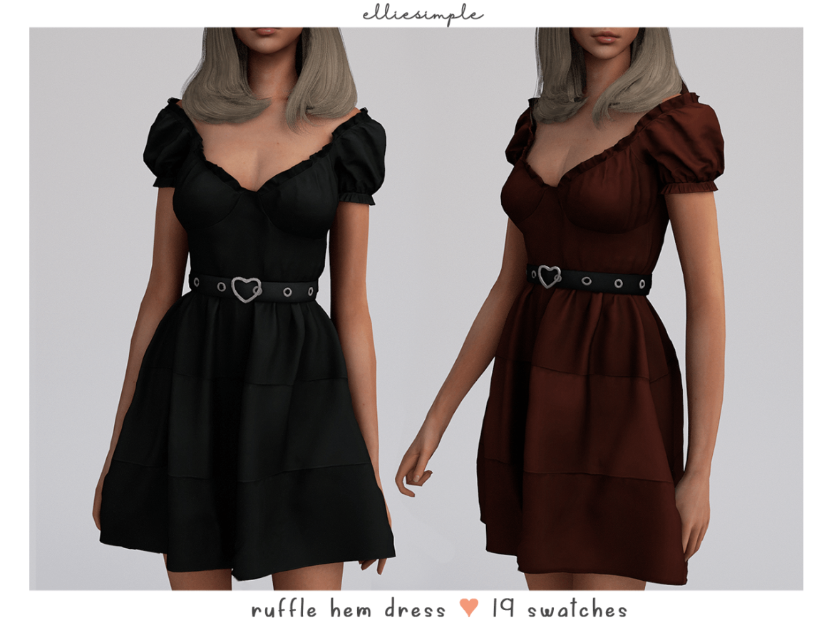 Sims 4 ruffle hem dress original mesh 19 swatches