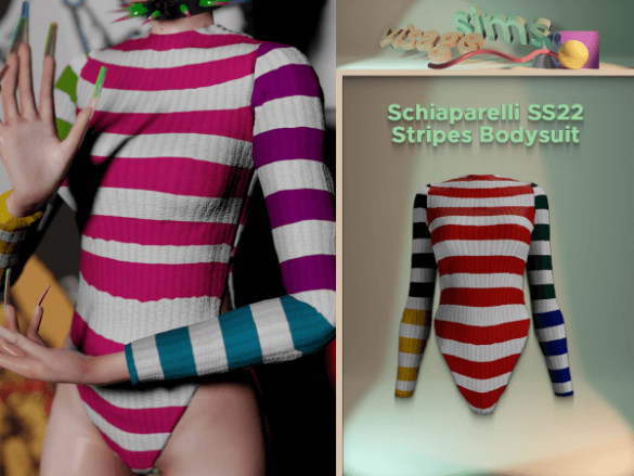Sims 4 Schiaparelli SS22 Stripes Bodysuit – The Sims 4