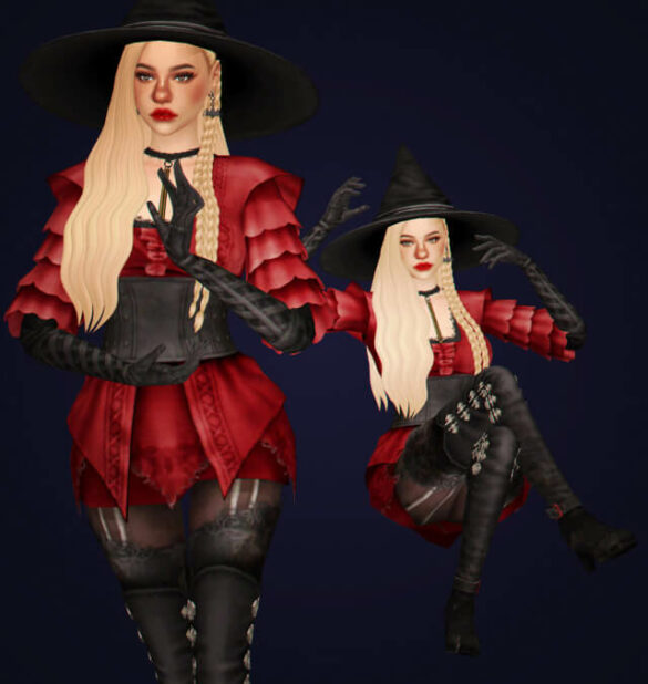 Sims 4 look 1 witch outfit hat