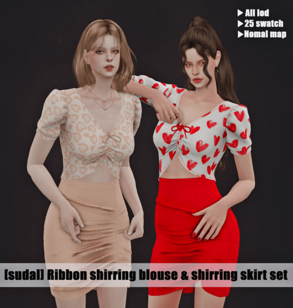 Sims 4 sudal sims sudal ribbon shirring blouse