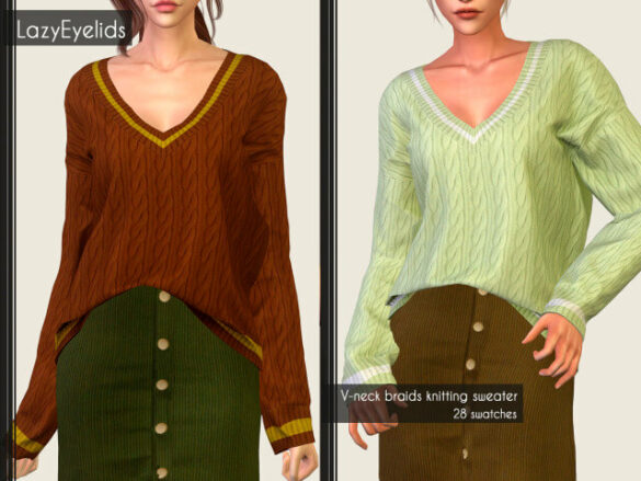 Sims 4 V-neck braids knitting sweater