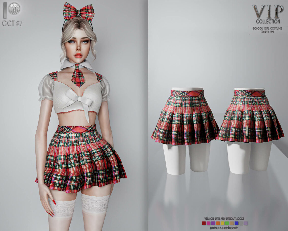 Sims 4 vip halloween school girl costume skirt p59