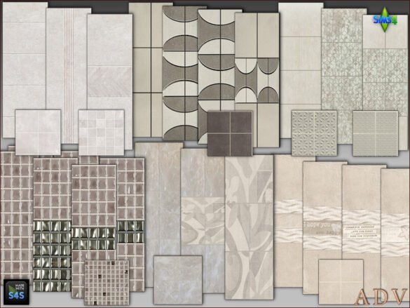 multi-part tile sets wall and floor for the bathroom