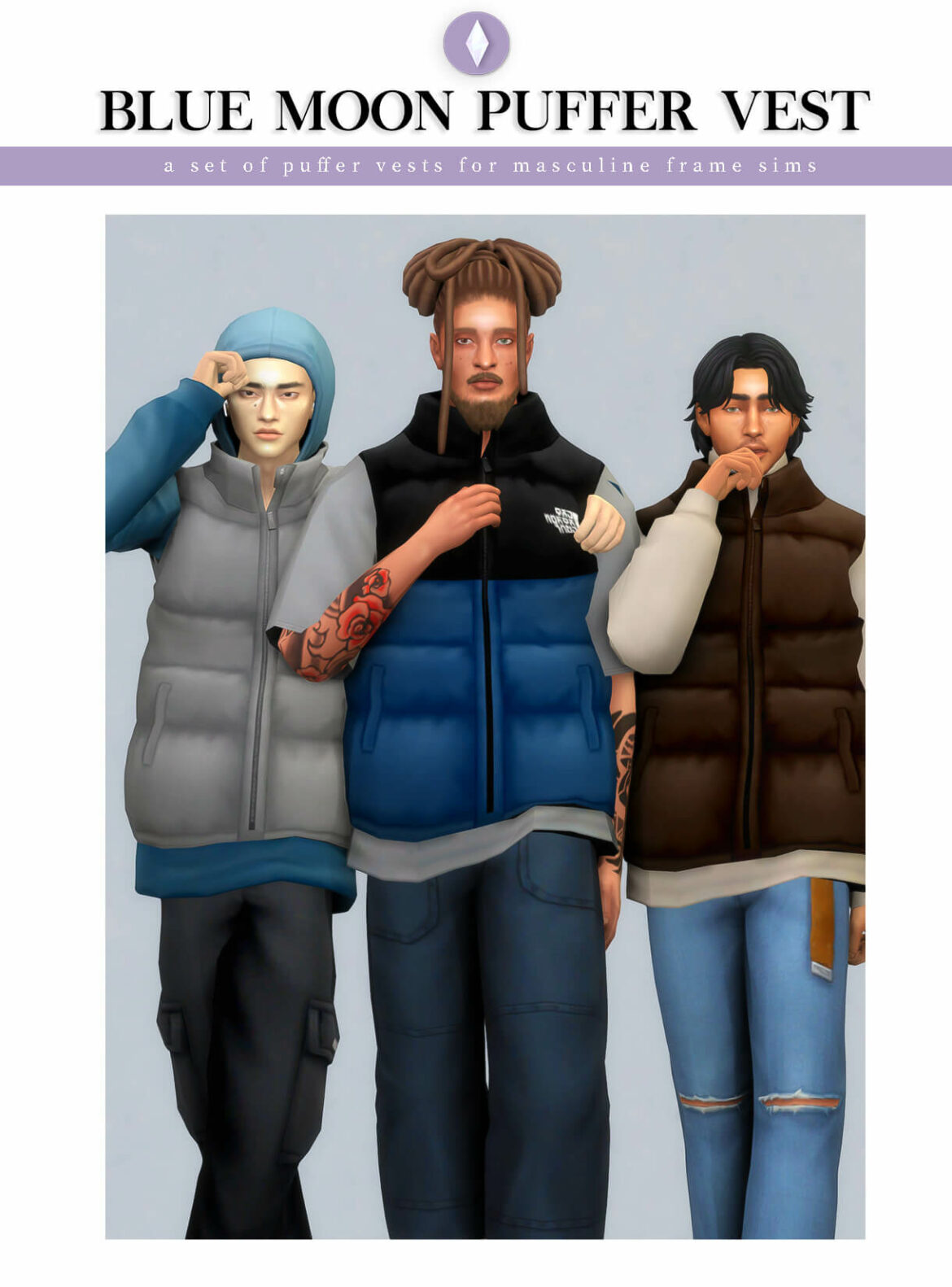 Sims 4 blue moon puffer vest set