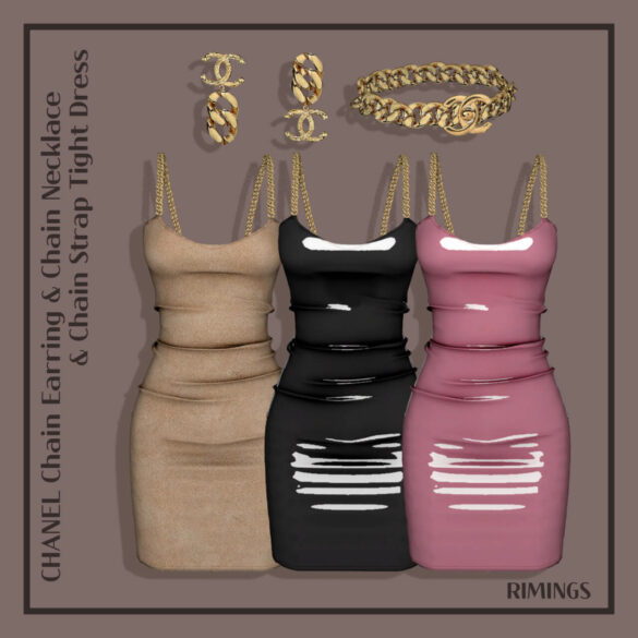 Chain Earrings Necklace Chain Strap Tight Dress