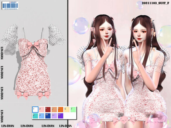 Sims 4 Diamond halter sequins dress by LIN_DIAN
