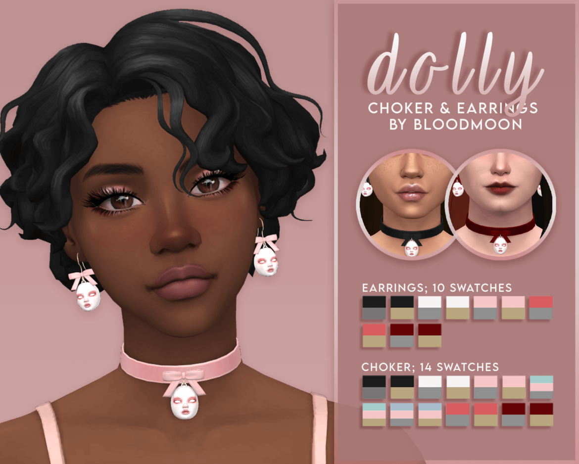 Sims 4 dolly choker earrings set
