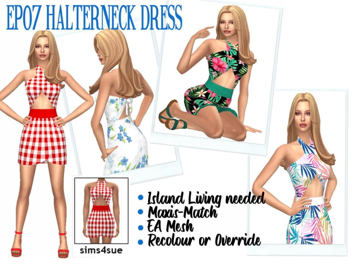 Sims 4 EP07 HALTERNECK DRESS by Sims4Sue