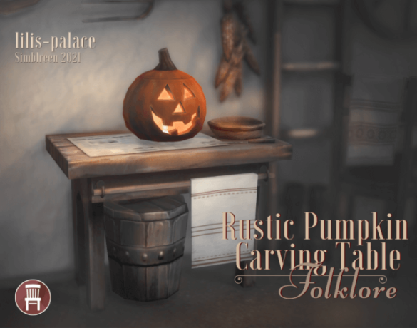 Sims 4 folklore rustic pumpkin carving table