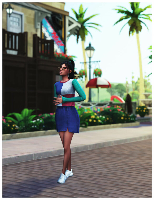 Sims 4 hair by miikocc top by pixelette cc skirt