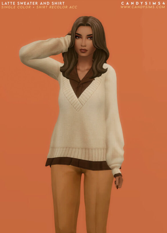 Sims 4 LATTE SWEATER AND SHIRT by Candy Sims 4