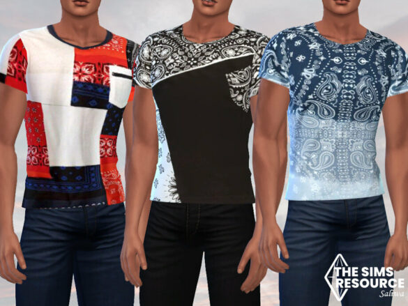 Sims 4 Men Ethnic PatchWork T-Shirts by Saliwa
