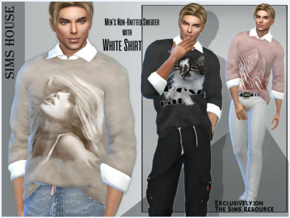 Men’s Non-Knitted Sweater White Shirt by Sims House