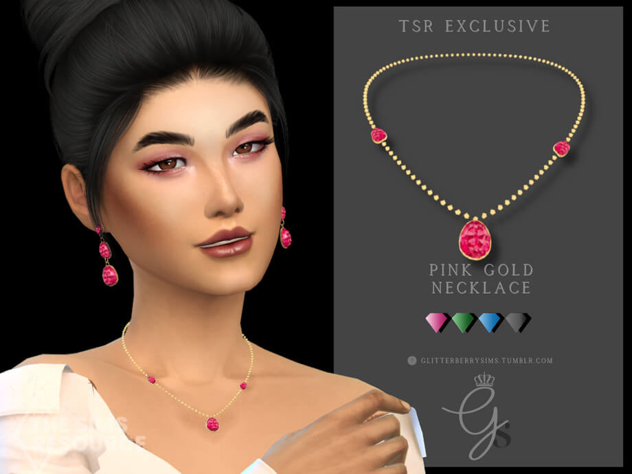 Sims 4 Pink Gold Necklace By Glitterberryfly The Sims Game