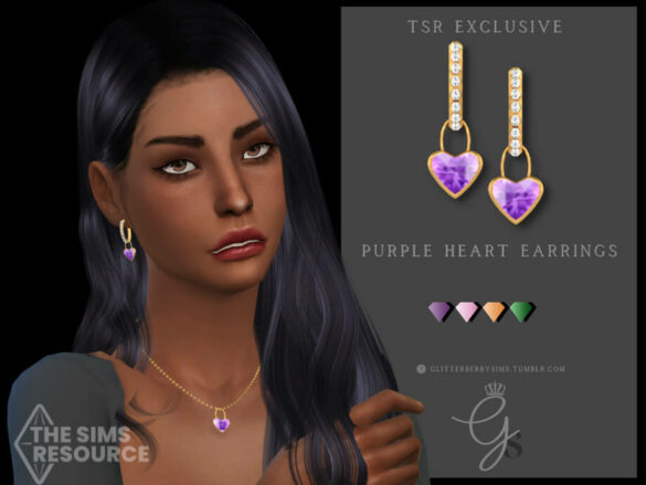 Sims 4 Purple Heart Earrings by Glitterberryfly at TSR