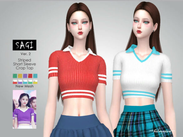 Sims 4 SAGI Striped Crop Top by Helsoseira at TSR