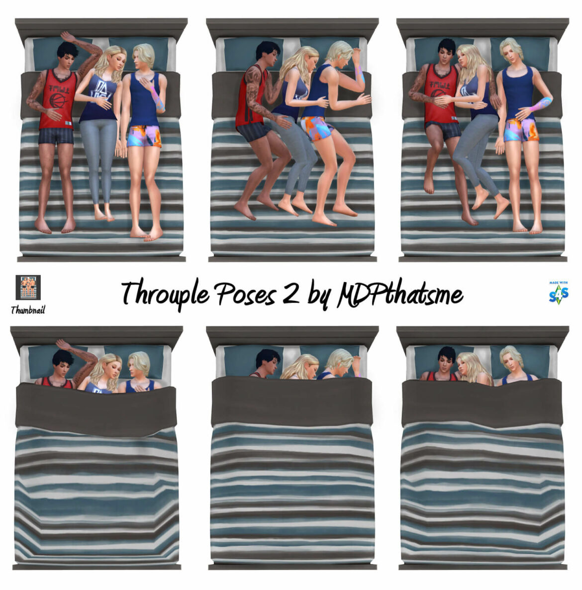 Sims 4 Throuple Poses 2 + Deco Blankets