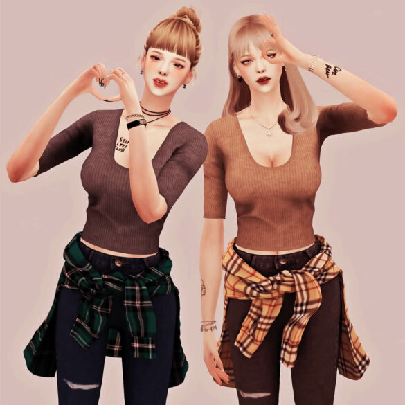 Sims 4 u neck knit shirt shirt jeans - The Sims Game