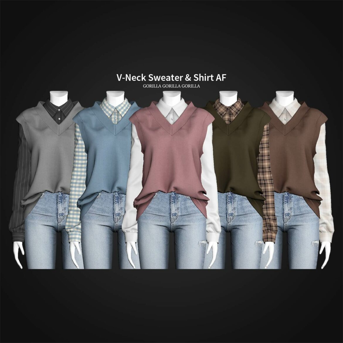 Sims 4 V-Neck Sweater & Shirt AF at Gorilla
