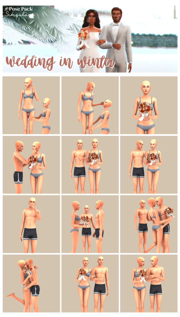 Sims 4 181 pose pack wedding in winter 12 poses 2