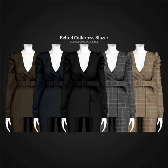 Sims 4 Belted Collarless Blazer at Gorilla