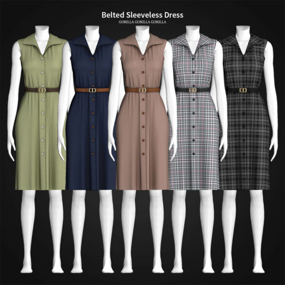Sims 4 Belted Sleeveless Dress at Gorilla