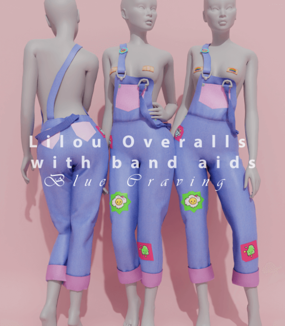 Sims 4 Blue Craving – Lilou Overals with band aids